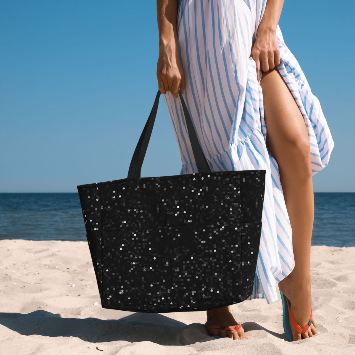 Yoga Fitness Images - Torba plażowa z czarnymi cekinami, torba