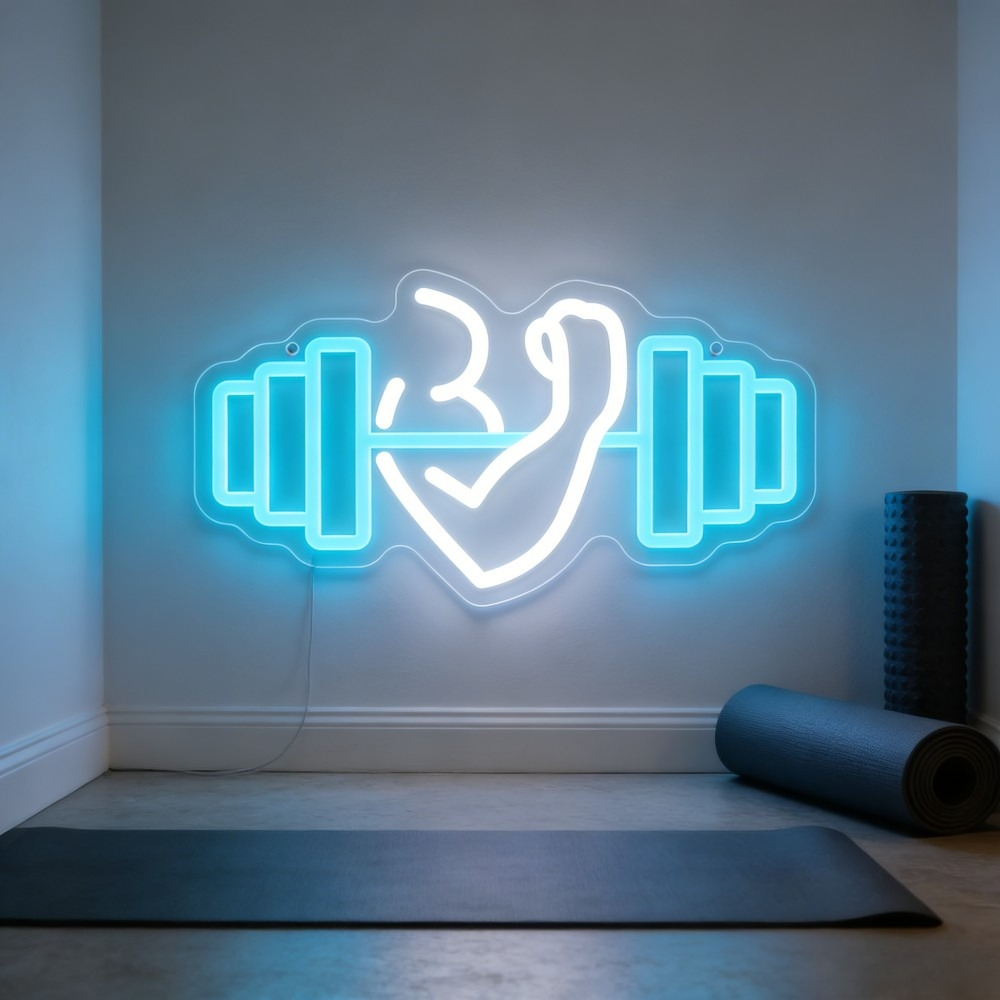 Yoga Fitness Room - Neonowy znak LED z bicepsami i