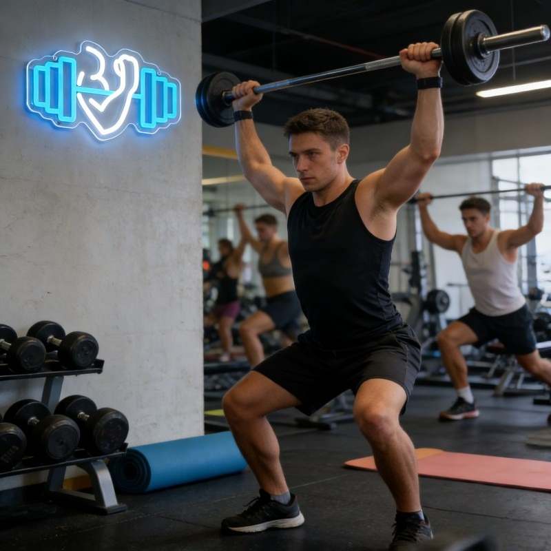 Neonowy znak LED z bicepsami i – Yoga Fitness Room recenzja i cena