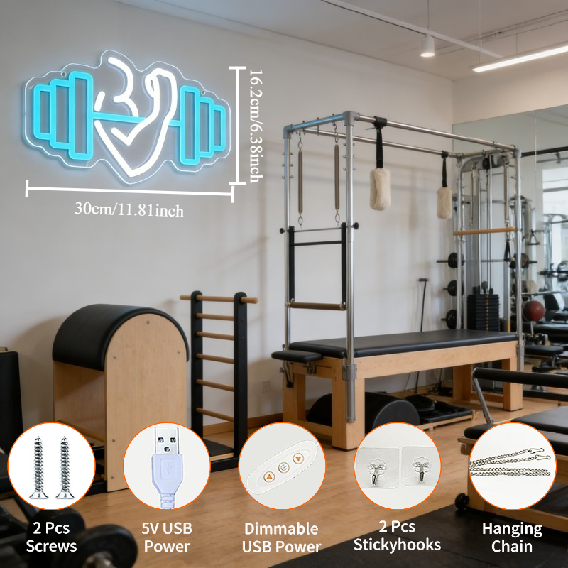 Neonowy znak LED z bicepsami i – Yoga Fitness Room recenzja i cena