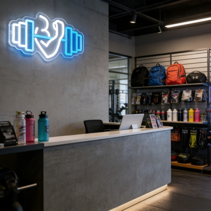 Neonowy znak LED z bicepsami i – Yoga Fitness Room recenzja i cena